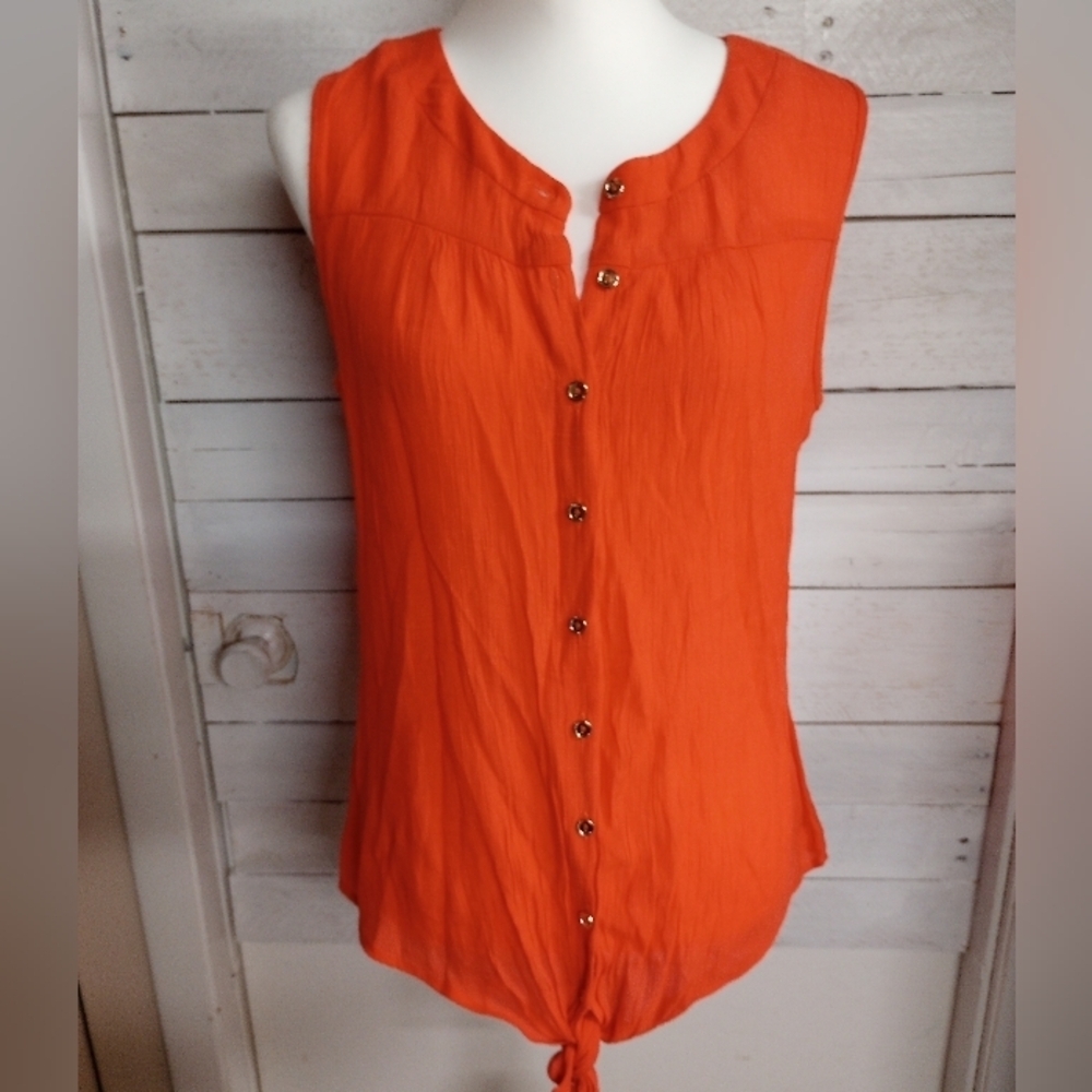 Perseption Concept Women's Large Orange Sleeveless Lightweight Blouse Spring
